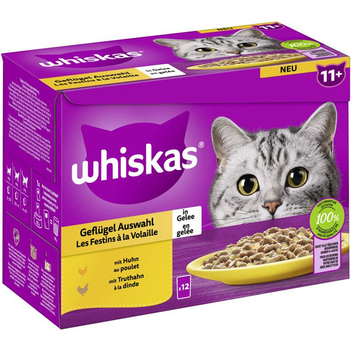 Whiskas 11+ Geflügel  Auswahl Gelee 12x85g 4er Pack