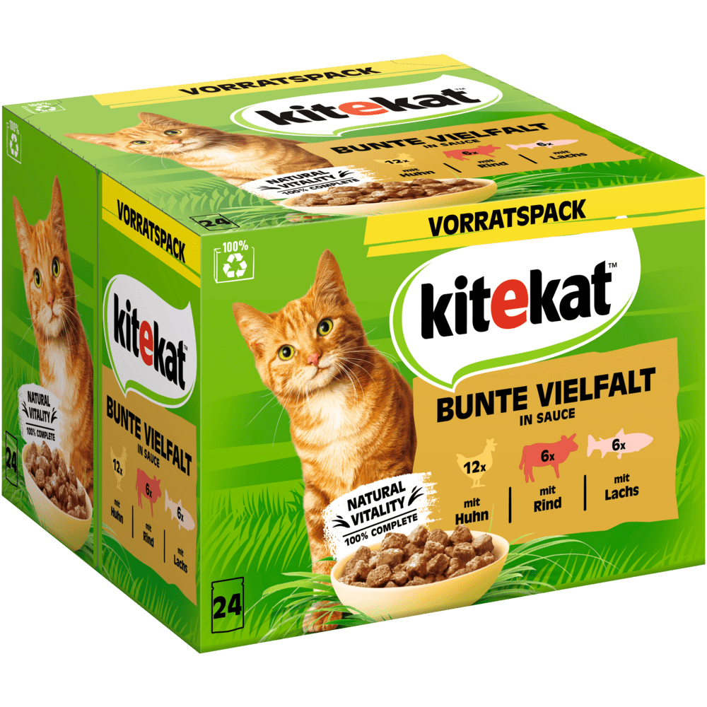 KITEKAT Portionsbeutel Nassfutter, 85g (48er Pack), Landpicknick In Sauce - Für Katzen, Ohne Konservierungsstoffe