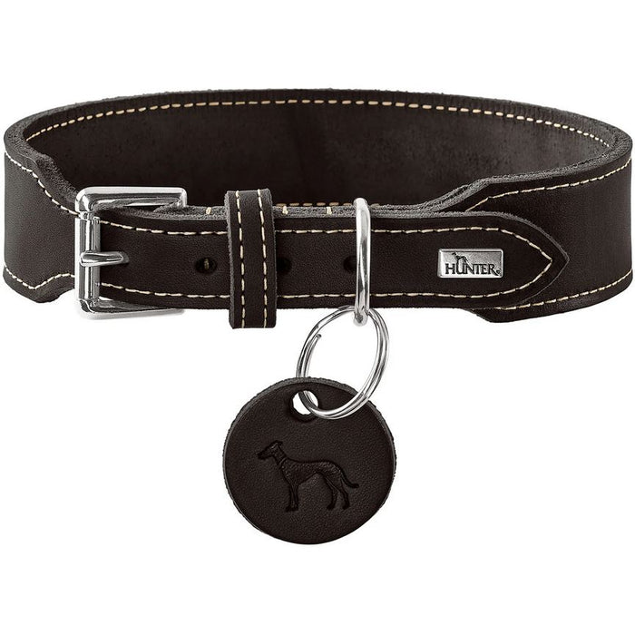 Hunter Halsband Aalborg Rindsleder schwarz extrabreit