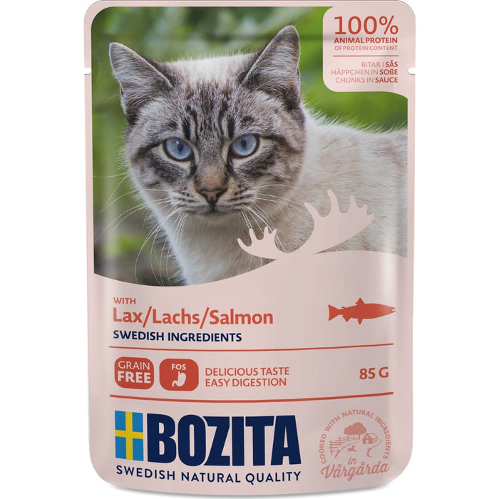 Bozita Katze Pouch Häppchen in Soße mit Lachs 12x85g