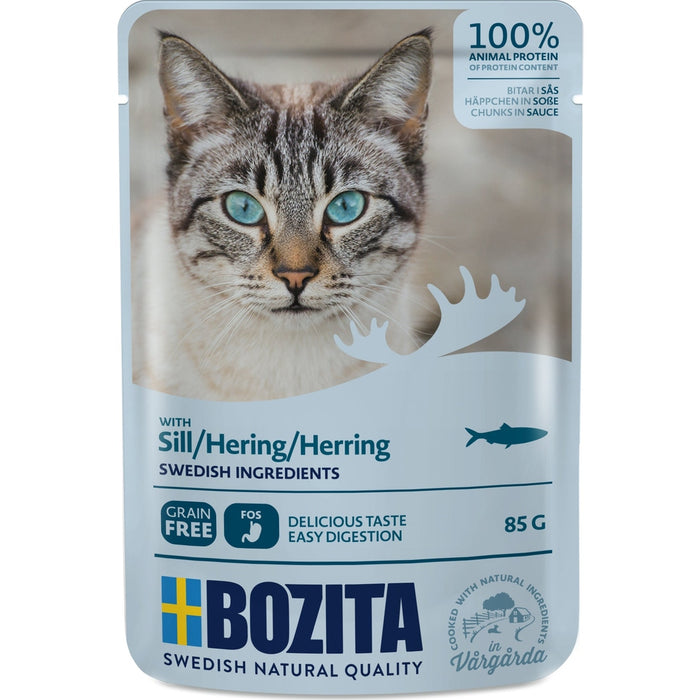 Bozita Katze Pouch Häppchen in Soße mit Hering 12x85g