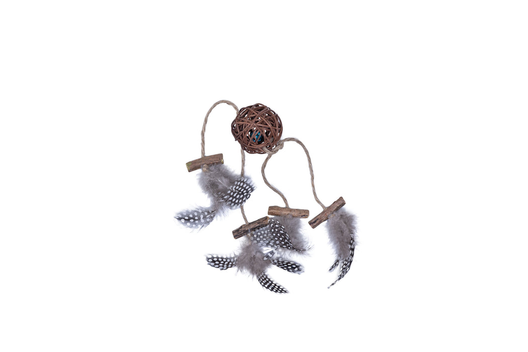 Quapas Cat Toy Rattan Ball with Feathers