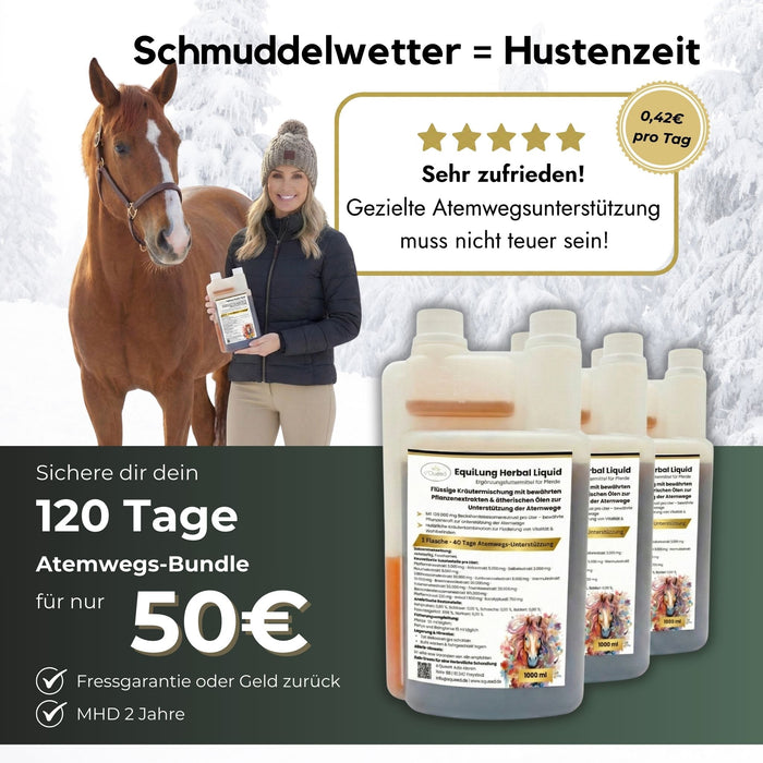 Vorteilspaket 3 × EquiLung Herbal Liquid – Flüssiges Ergänzungsfuttermittel für Pferde bei beanspruchten Atemwegen