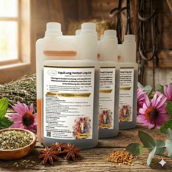 Vorteilspaket 3 × EquiLung Herbal Liquid – Flüssiges Ergänzungsfuttermittel für Pferde bei beanspruchten Atemwegen