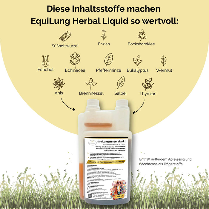EquiLung Herbal Liquid 1000ml – flüssiges Ergänzungsfuttermittel zur Unterstützung der Atemwege bei Pferden