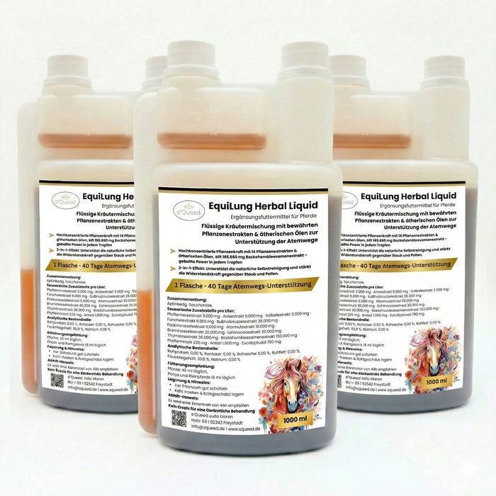 Vorteilspaket 3 × EquiLung Herbal Liquid – Flüssiges Ergänzungsfuttermittel für Pferde bei beanspruchten Atemwegen
