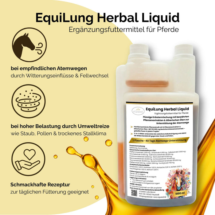 Vorteilspaket 3 × EquiLung Herbal Liquid – Flüssiges Ergänzungsfuttermittel für Pferde bei beanspruchten Atemwegen