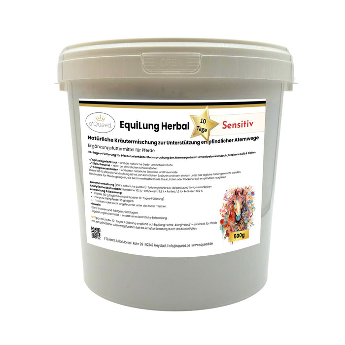 EquiLung Herbal Sensitiv – Hustenkräuter für Pferde zur Unterstützung empfindlicher Atemwege (10 Tage Fütterung)