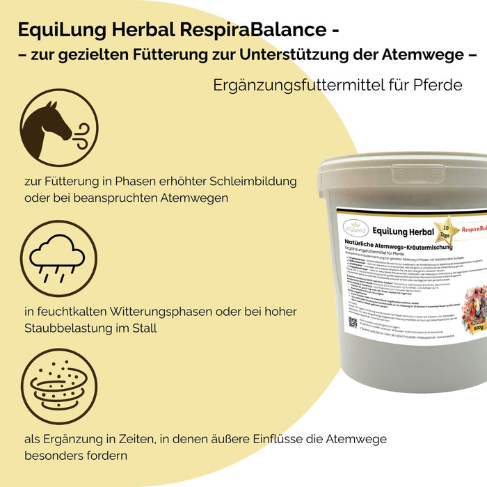 EquiLung Herbal RespiraBalance – Kräutermischung für Pferde in Phasen erhöhter Schleimbildung oder bei beanspruchten Atemwegen