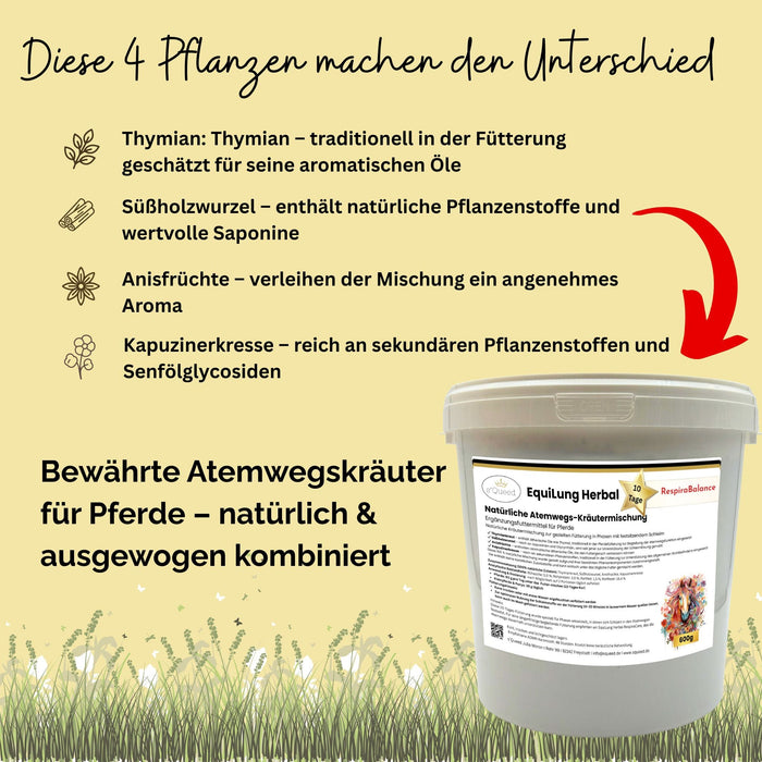 EquiLung Herbal RespiraBalance – Kräutermischung für Pferde in Phasen erhöhter Schleimbildung oder bei beanspruchten Atemwegen