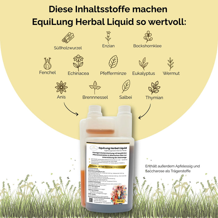 EquiLung Herbal Liquid 1000ml – flüssiges Ergänzungsfuttermittel zur Unterstützung der Atemwege bei Pferden