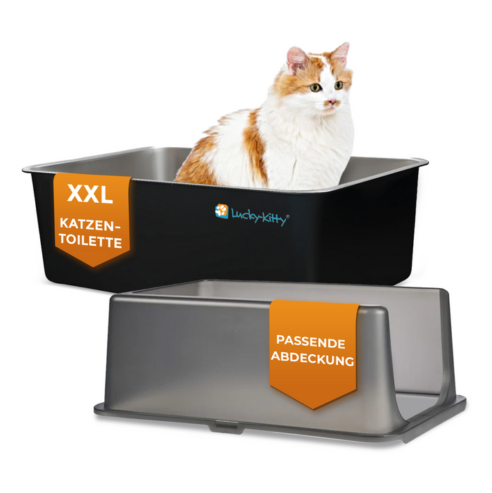 Katzentoilette XXL (Edelstahl Schwarz) + Haube (Schwarz transparent)