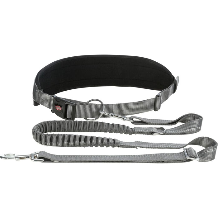 Bauchgurt mit Leine, neoprengepolstert, grafit/schwarz