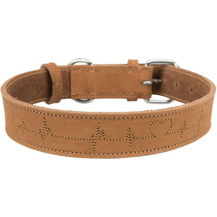 Rustic Fettleder-Halsband Heartbeat, braun