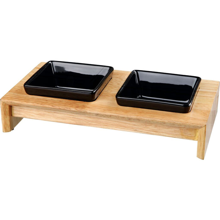 Napf-Set, Keramik/Holz, schwarz/hellbraun