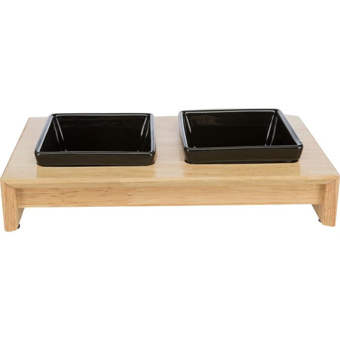 Napf-Set, Keramik/Holz, schwarz/hellbraun