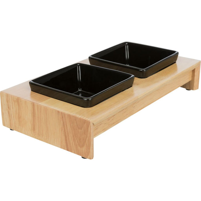 Napf-Set, Keramik/Holz, schwarz/hellbraun