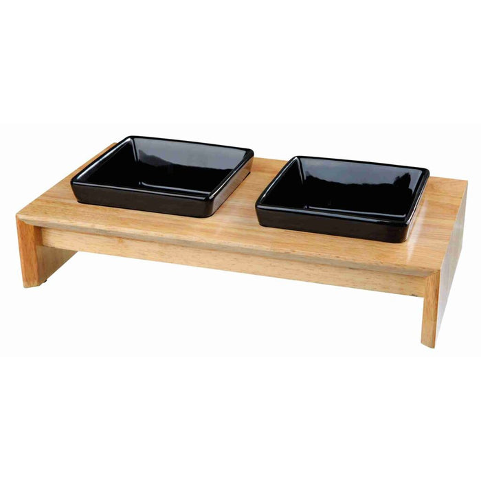 Napf-Set, Keramik/Holz, schwarz/hellbraun