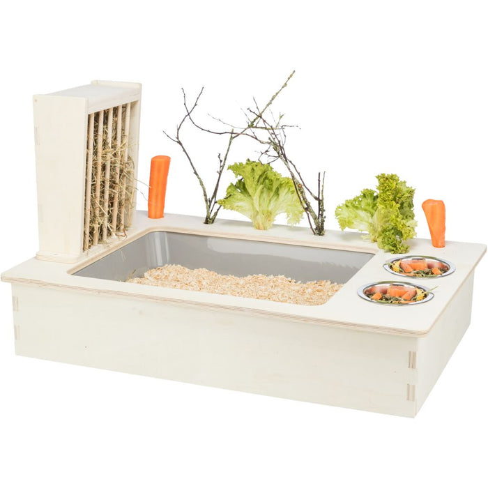 Futterstation mit Näpfen/Heuraufe, Holz