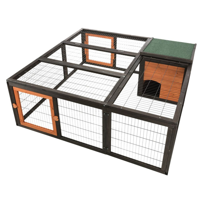 natura Freilaufgehege mit Abdeckung, Holz, schwarz/braun