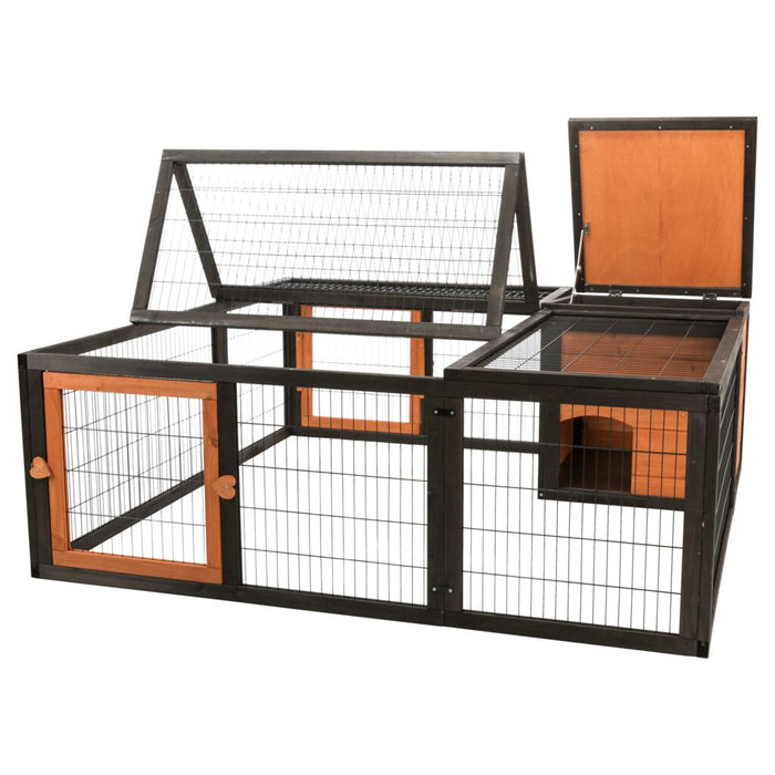 natura Freilaufgehege mit Abdeckung, Holz, schwarz/braun
