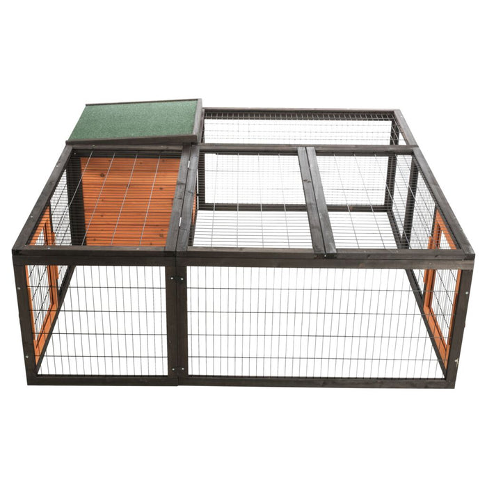 natura Freilaufgehege mit Abdeckung, Holz, schwarz/braun