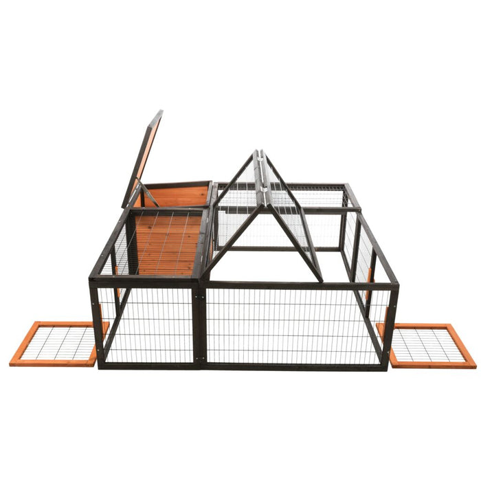 natura Freilaufgehege mit Abdeckung, Holz, schwarz/braun