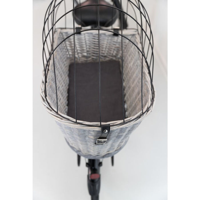 Fahrradkorb m. Gitter f. Gepäckträger,Weide/Metall, grau