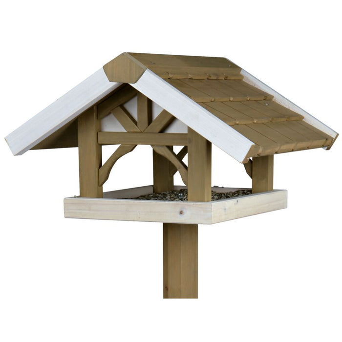 natura Futterhaus mit Ständer, Kiefernholz, grau/weiß