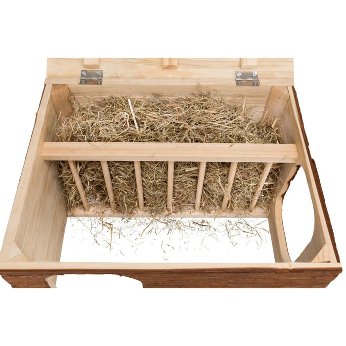 Haus Hilke mit Raufe, Meerschweinchen, Rindenholz