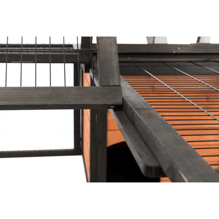 natura Freilaufgehege mit Abdeckung, Holz, schwarz/braun