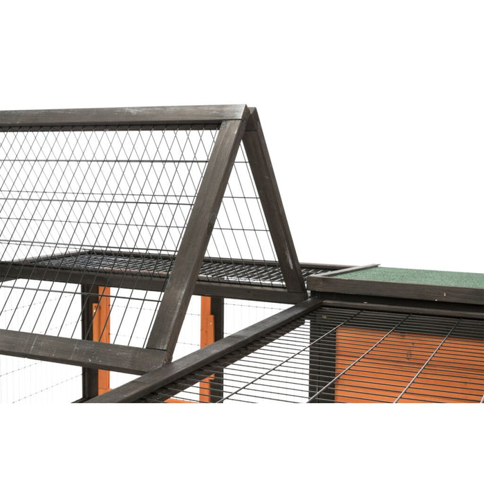 natura Freilaufgehege mit Abdeckung, Holz, schwarz/braun