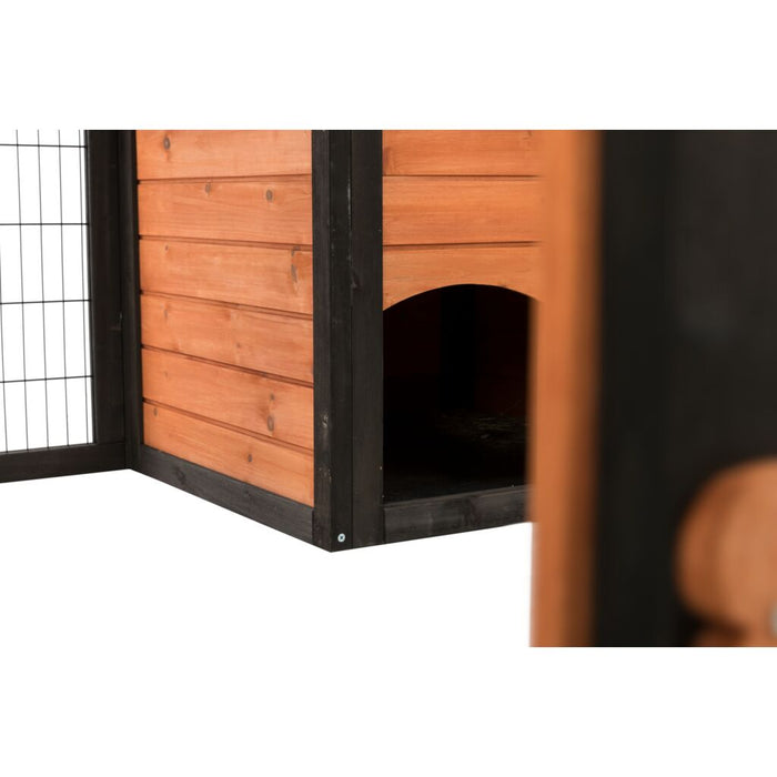 natura Freilaufgehege mit Abdeckung, Holz, schwarz/braun