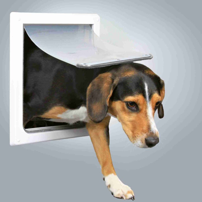 2-Wege Freilauftür für Hunde, mit Tunnel, weiß