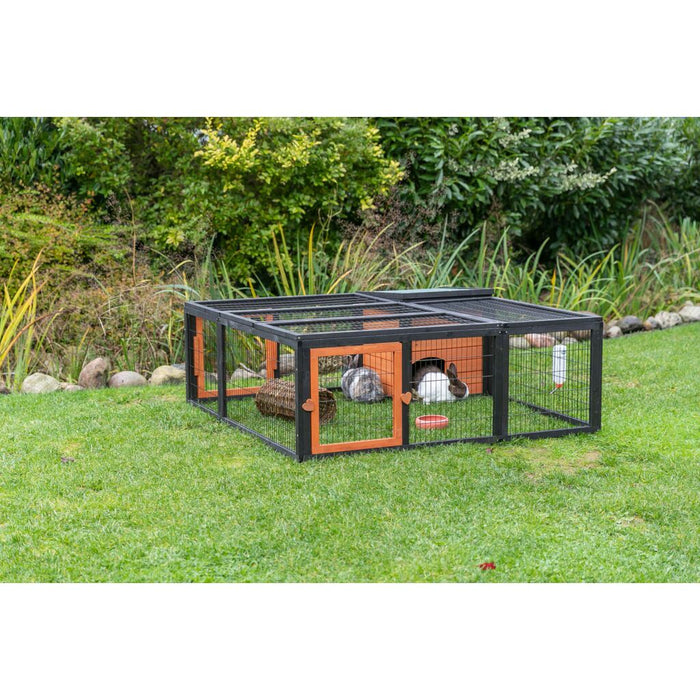 natura Freilaufgehege mit Abdeckung, Holz, schwarz/braun