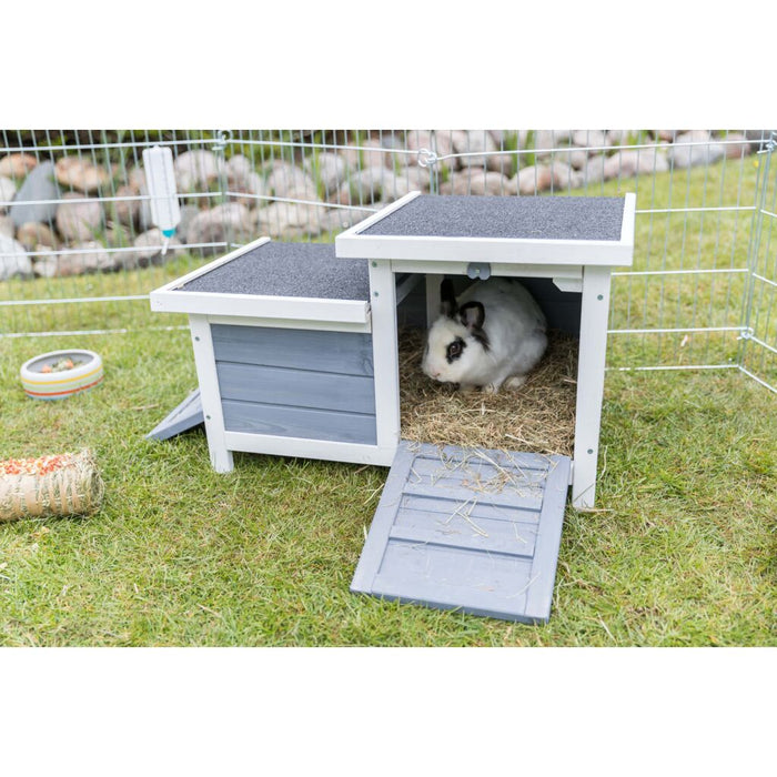 natura Kleintierhaus mit 2 Ausgängen, grau/weiß