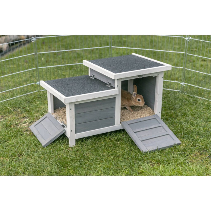 natura Kleintierhaus mit 2 Ausgängen, grau/weiß