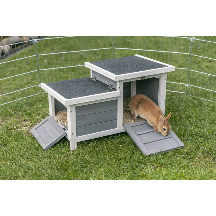 natura Kleintierhaus mit 2 Ausgängen, grau/weiß