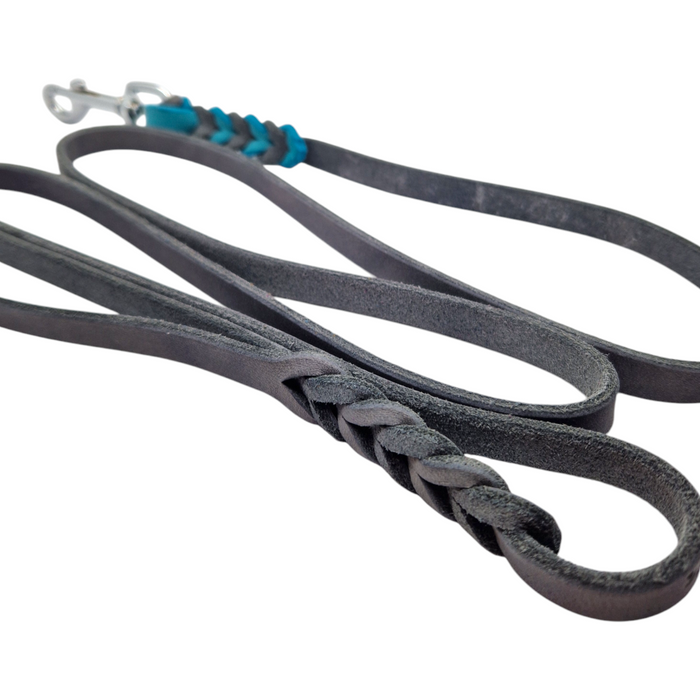 Hundeleine Soft Leder mit Handschlaufe und geflochtenen Element