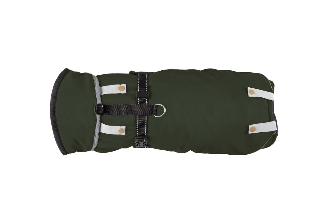 Hundewinterjacke „Moss Green“ – besonders warm - NEU mit Rückenöffnung