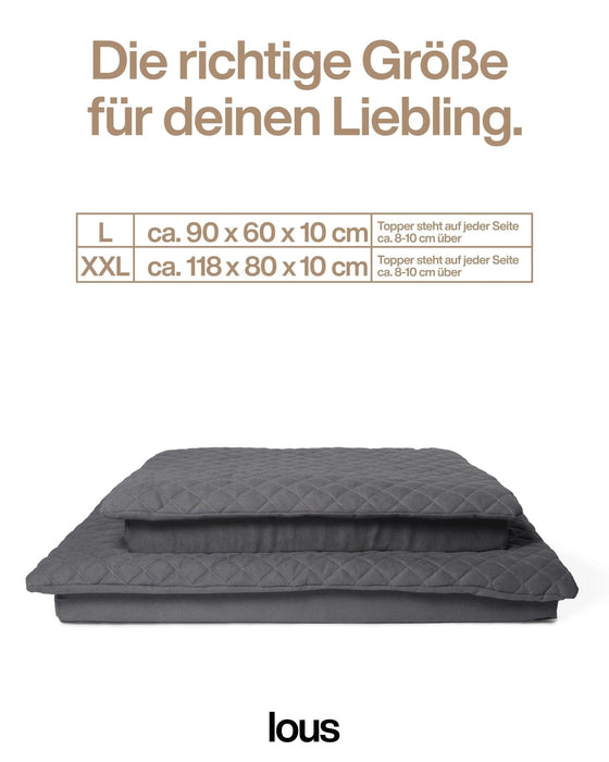 Lous 2 in 1 Hundebett mit abnehmbarem Topper für zu Hause und unterwegs.