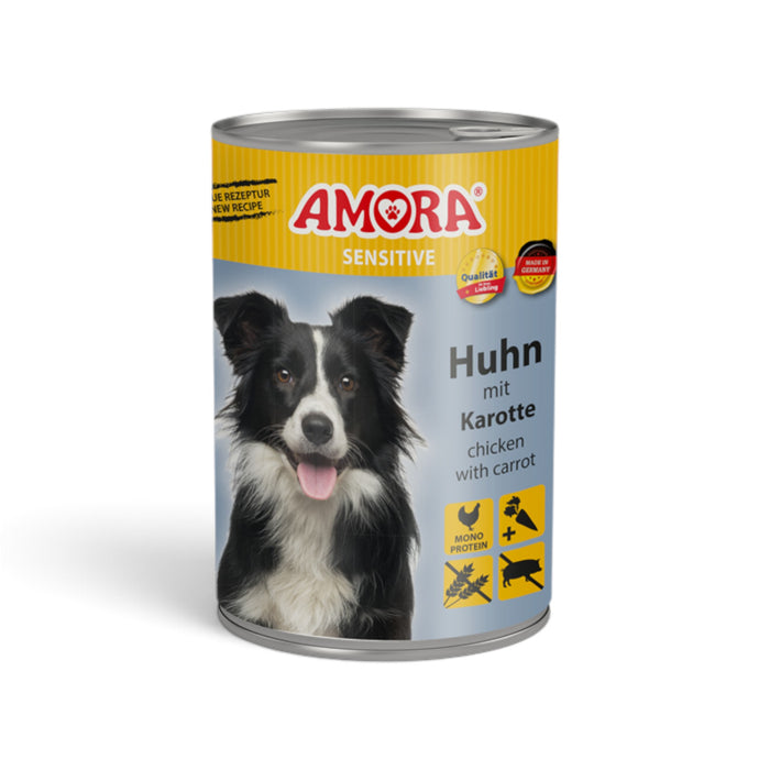 muunchy.de AMORA Dog Sensitive Nassfutter Huhn mit Karotte in der 400g Dose für ernährungssensible Hunde