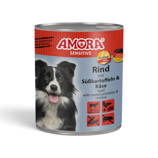 muunchy.de AMORA Dog Sensitive Nassfutter Dose Rind mit Süßkartoffeln und Käse für ernährungssensible Hunde