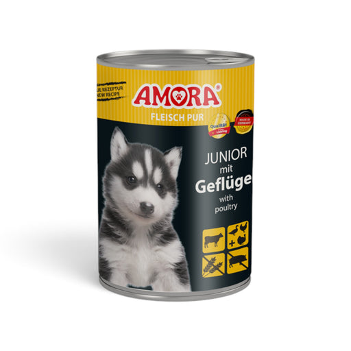 muunchy.de AMORA Dog Fleisch Pur Junior Nassfutter für Welpen mit Geflügel in der 400g Dose