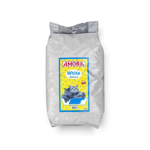 muunchy.de AMORA White Compact Katzenstreu aus weißem Naturton in 15 Liter Packung mit starker Klumpenbildung