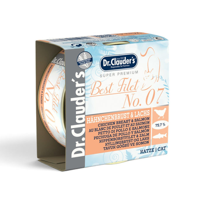 muunchy.de Dr.Clauder's Best Filet Nassfutter mit Hähnchenbrust und Lachs in einer 70g Dose für anspruchsvolle Katzen