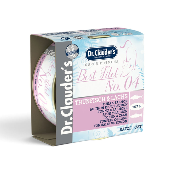muunchy.de Dr.Clauder's Best Filet No. 04 Thunfisch & Lachs Nassfutter für Katzen in der 70g Dose