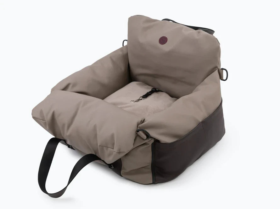 BUGGY MOKKO Autositz für Hunde aus Kunstleder und Möbelvelour für Miniatur- und kleine Hunde / Hundetransporttasche / Wasserdicht / Premium