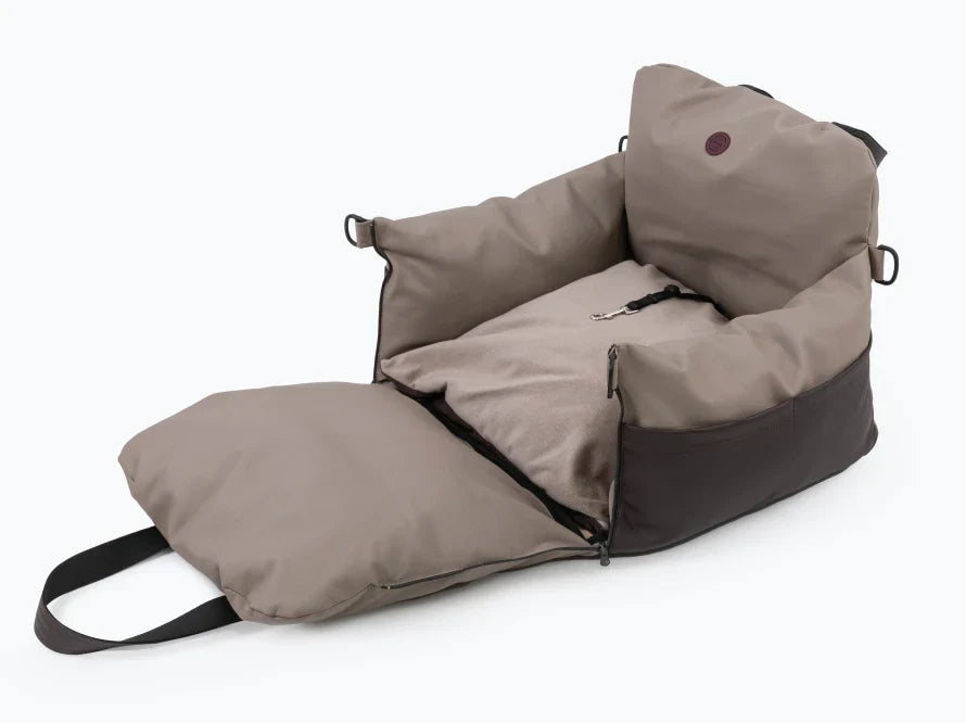BUGGY MOKKO Autositz für Hunde aus Kunstleder und Möbelvelour für Miniatur- und kleine Hunde / Hundetransporttasche / Wasserdicht / Premium