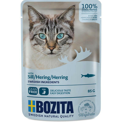 Bozita Katze Pouch Häppchen in Soße mit Hering 12x85g